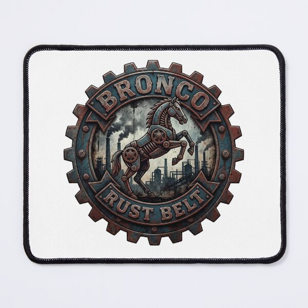 Item preview, Rust Belt Bronco Industrial Steampunk Horse Grunge Badge Tee v1 designed and sold by CornishPixiPony.