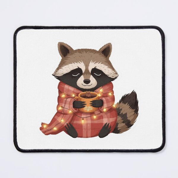 Item preview, Cozy Raccoon Coffee Sticker | Winter Raccoon with Coffee Mug and String Lights | Forest Animal Illustration | Cozy Woodland Art designed and sold by Pandey14.