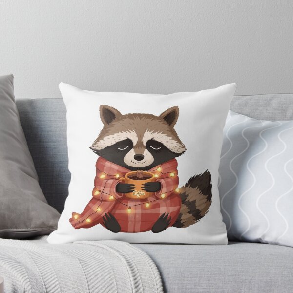 Item preview, Cozy Raccoon Coffee Sticker | Winter Raccoon with Coffee Mug and String Lights | Forest Animal Illustration | Cozy Woodland Art designed and sold by Pandey14.