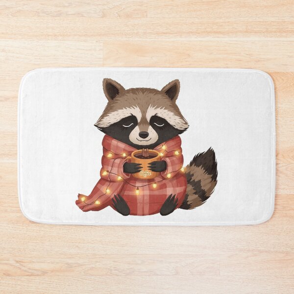 Item preview, Cozy Raccoon Coffee Sticker | Winter Raccoon with Coffee Mug and String Lights | Forest Animal Illustration | Cozy Woodland Art designed and sold by Pandey14.