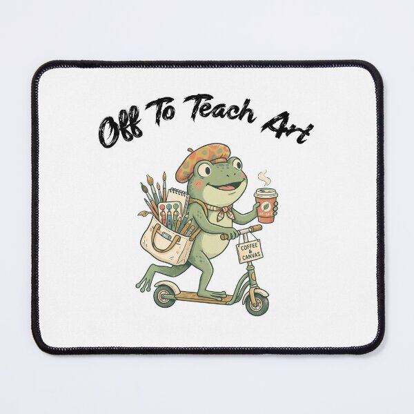 Item preview, Off to Teach Art Frog, Cute Artist Frog on Scooter, Teacher Artist Coffee Canvas, Cottagecore Illustration designed and sold by Trendvia .