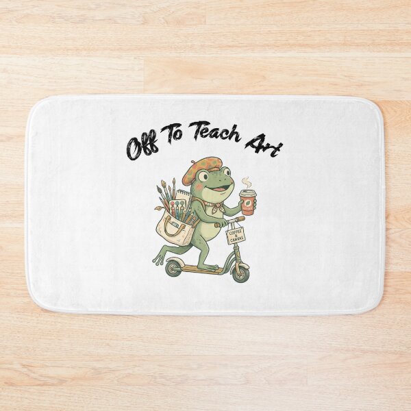 Item preview, Off to Teach Art Frog, Cute Artist Frog on Scooter, Teacher Artist Coffee Canvas, Cottagecore Illustration designed and sold by Trendvia .