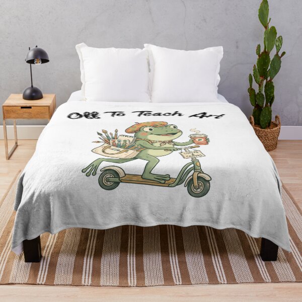 Item preview, Off to Teach Art Frog, Cute Artist Frog on Scooter, Teacher Artist Coffee Canvas, Cottagecore Illustration designed and sold by Trendvia .
