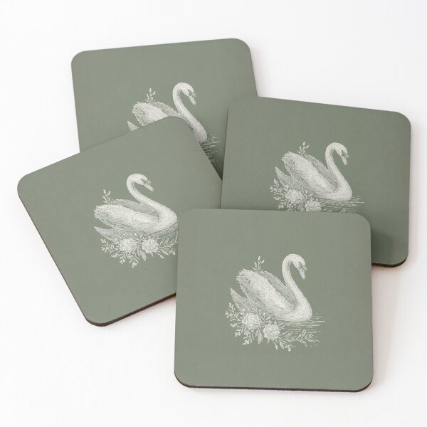 Item preview, Vintage Swan with Blooming Flowers Line Art designed and sold by GoodOldPrints4.
