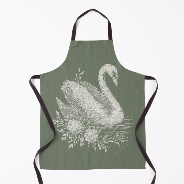 Item preview, Vintage Swan with Blooming Flowers Line Art designed and sold by GoodOldPrints4.