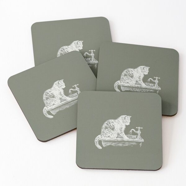 Item preview, Vintage Cat at Sink Playful Line Art designed and sold by GoodOldPrints4.