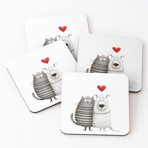 Item preview, cute cartoon cat and dog hugging designed and sold by TanyaLovus.