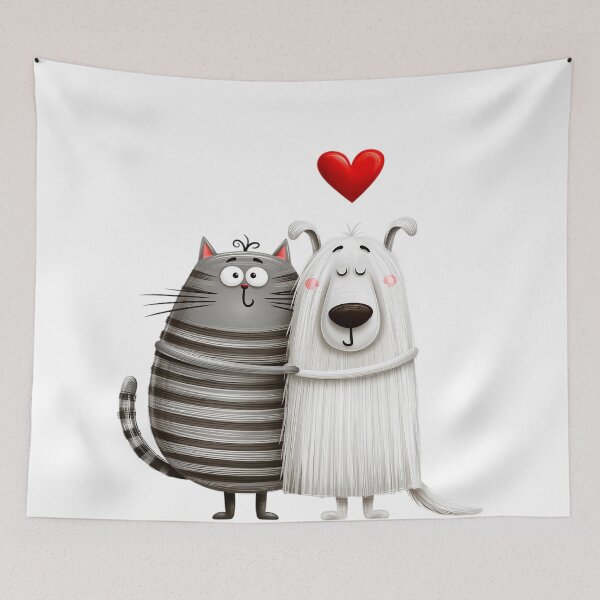 Item preview, cute cartoon cat and dog hugging designed and sold by TanyaLovus.