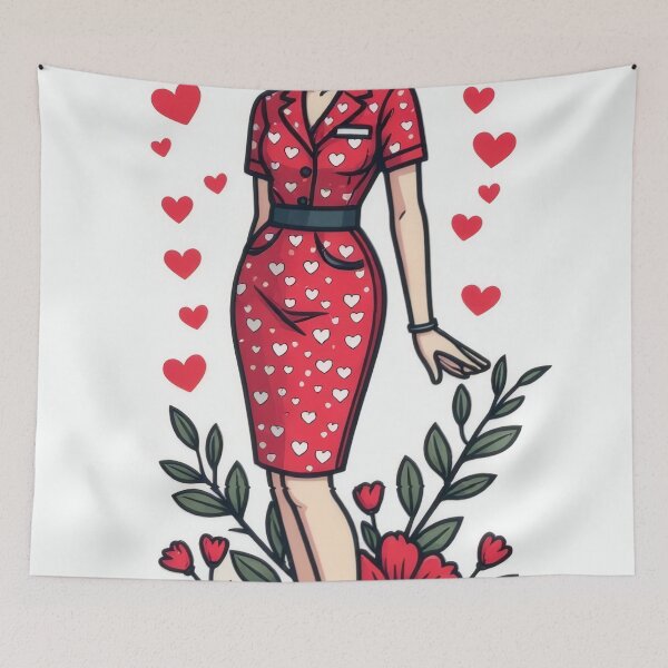 Item preview, Red dress, white polka dots, surrounded by hearts designed and sold by Mianku | Für das Leben.