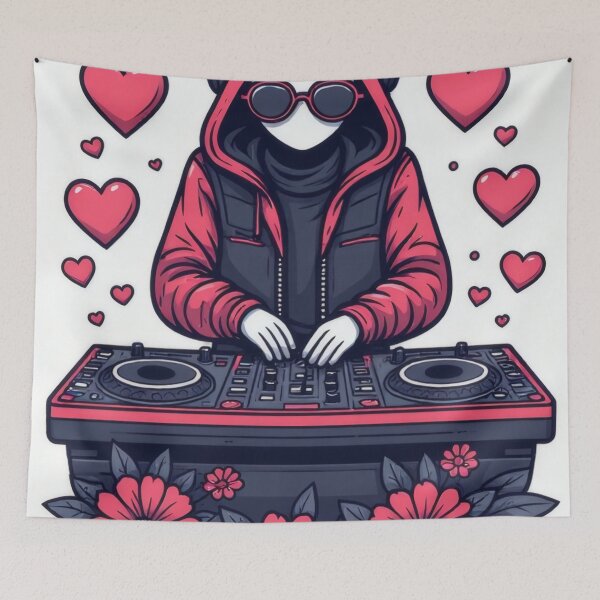 Item preview, DJ plays music for lovers with hearts and flowers designed and sold by Mianku | Für das Leben.