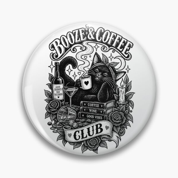 Item preview, Booze & Coffee Club – Black Cat Good Vibes (B&W)  designed and sold by Moonroot Studio.