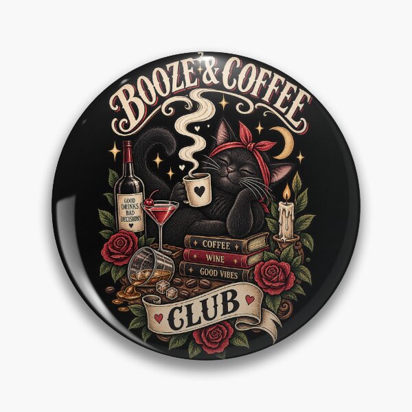 Aperçu de l'œuvre Club de café et d'alcool – Black Cat Good Vibes créée et vendue par Moonroot Studio.