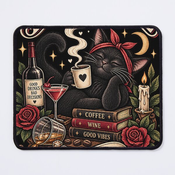 Item preview, Booze & Coffee Club – Black Cat Good Vibes designed and sold by Moonroot Studio.