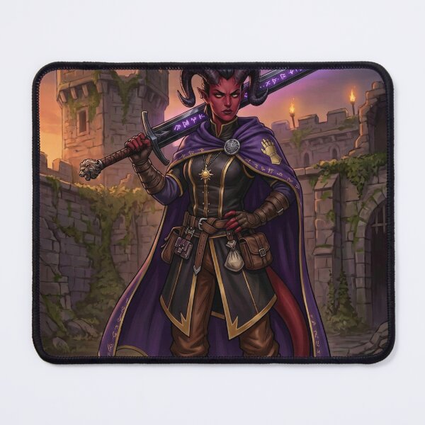 Item preview, Tiefling Paladin with dark greatsword fantasy art designed and sold by Prestons Corner.