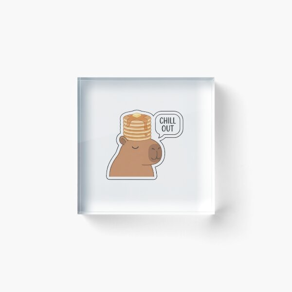 Item preview, Chill Out with Extra Syrup - Relaxed Capybara with Pancakes Sticker with Text designed and sold by SimpleP.