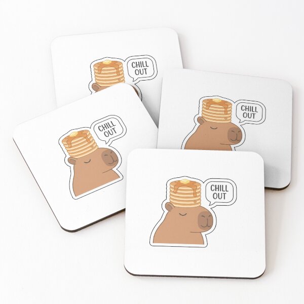 Item preview, Chill Out with Extra Syrup - Relaxed Capybara with Pancakes Sticker with Text designed and sold by SimpleP.