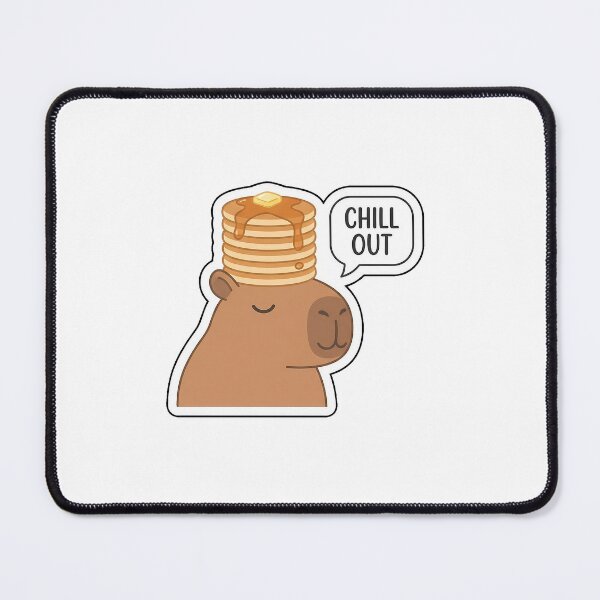 Item preview, Chill Out with Extra Syrup - Relaxed Capybara with Pancakes Sticker with Text designed and sold by SimpleP.