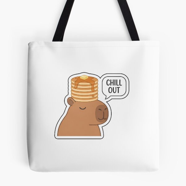 Item preview, Chill Out with Extra Syrup - Relaxed Capybara with Pancakes Sticker with Text designed and sold by SimpleP.