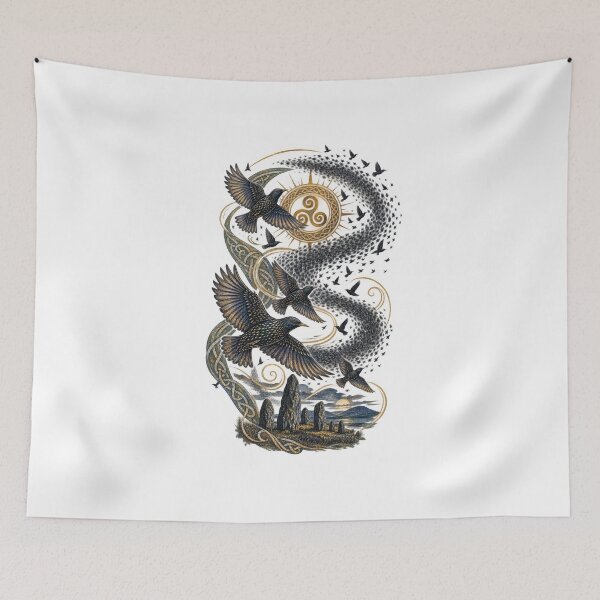 Item preview, Celtic Starling Murmuration – Mystical Pagan Bird Art designed and sold by newnomads-art.