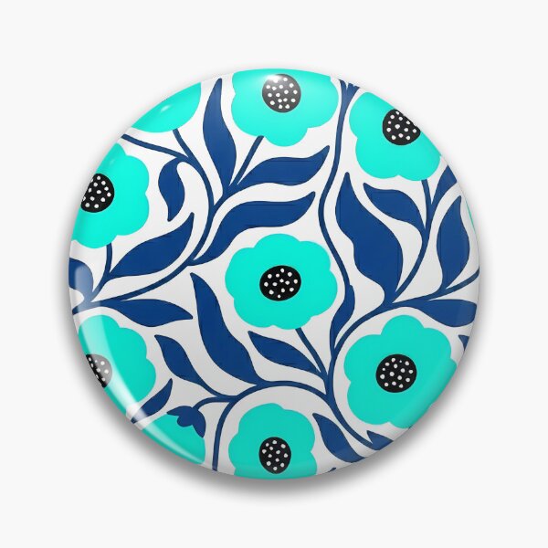 Item preview, Electric Neon Turquoise and Royal Blue Botanical Floral Pattern designed and sold by LuisWorks.