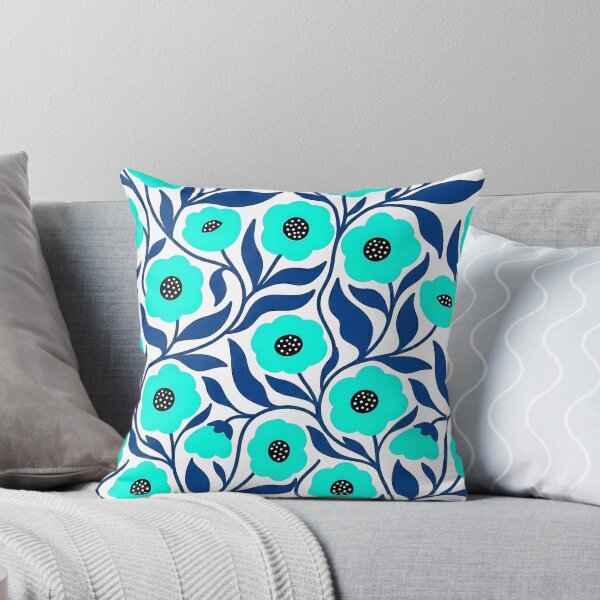 Item preview, Electric Neon Turquoise and Royal Blue Botanical Floral Pattern designed and sold by LuisWorks.