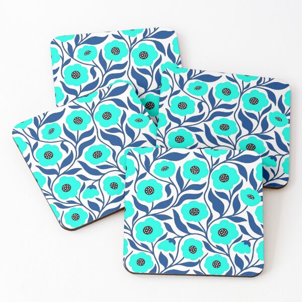 Item preview, Electric Neon Turquoise and Royal Blue Botanical Floral Pattern designed and sold by LuisWorks.