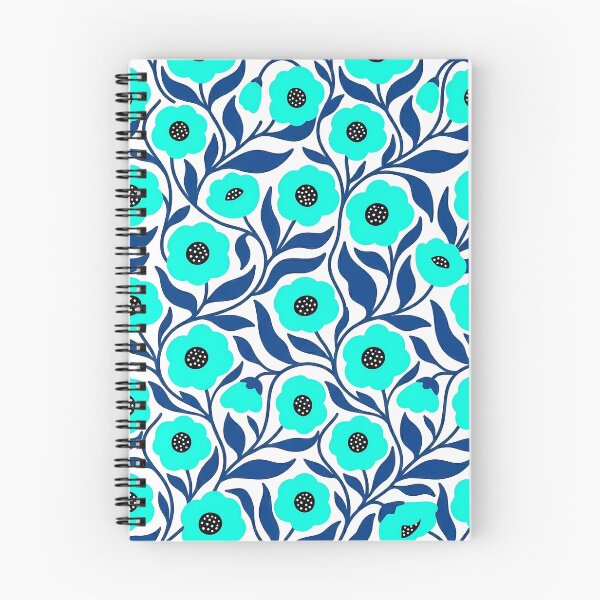 Item preview, Electric Neon Turquoise and Royal Blue Botanical Floral Pattern designed and sold by LuisWorks.