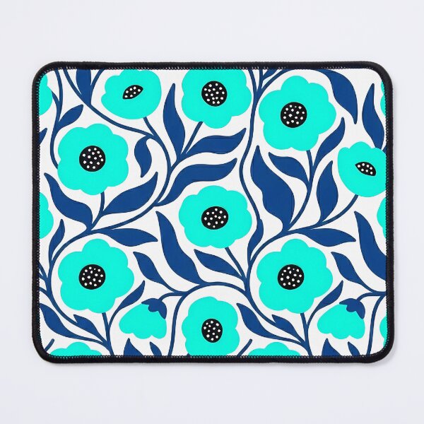 Item preview, Electric Neon Turquoise and Royal Blue Botanical Floral Pattern designed and sold by LuisWorks.