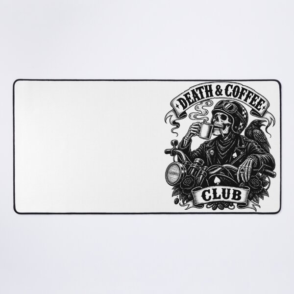 Item preview, Death & Coffee Club – Biker Skeleton & Raven (B&W) designed and sold by Moonroot Studio.