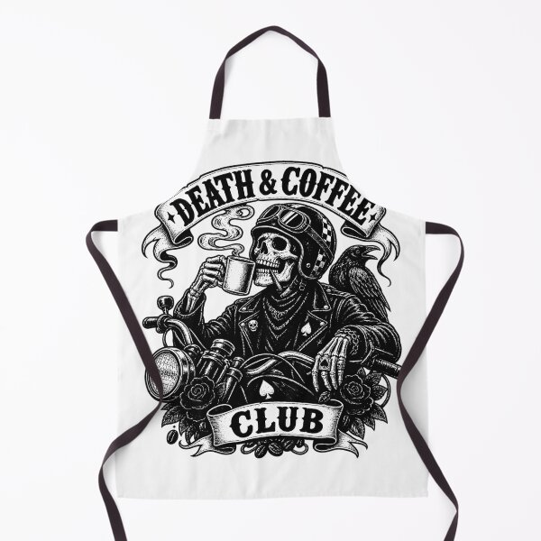 Item preview, Death & Coffee Club – Biker Skeleton & Raven (B&W) designed and sold by Moonroot Studio.