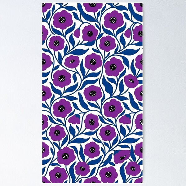 Item preview, Vibrant Violet and Royal Blue Botanical Floral Pattern designed and sold by LuisWorks.