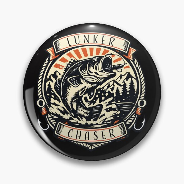 Item preview, Lunker Chaser bass fishing badge style graphic illustration designed and sold by Art-Horizon.