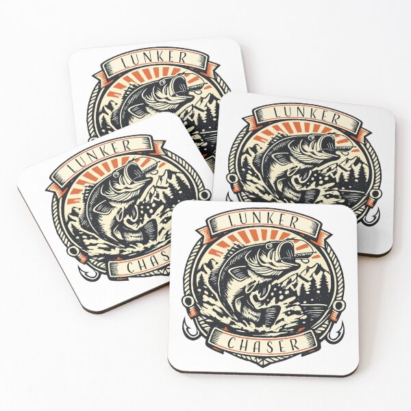 Item preview, Lunker Chaser bass fishing badge style graphic illustration designed and sold by Art-Horizon.