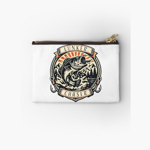 Item preview, Lunker Chaser bass fishing badge style graphic illustration designed and sold by Art-Horizon.