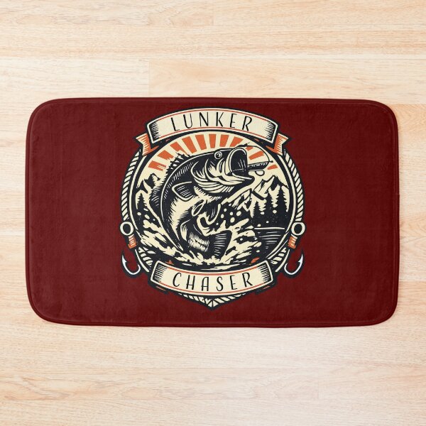 Item preview, Lunker Chaser bass fishing badge style graphic illustration designed and sold by Art-Horizon.