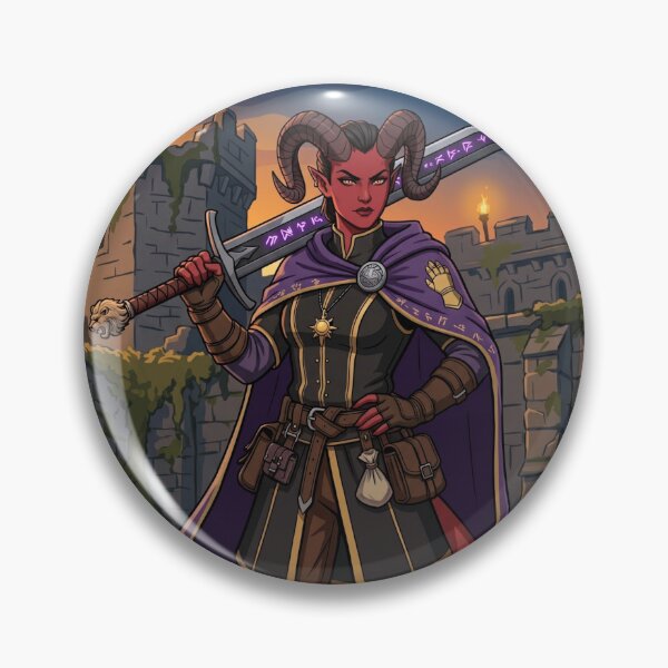 Item preview, Tiefling Paladin with glowing greatsword cartoonish style designed and sold by Prestons Corner.
