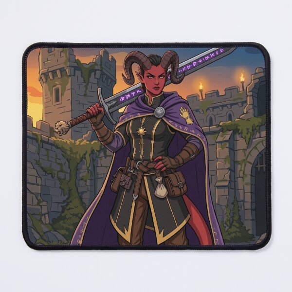 Item preview, Tiefling Paladin with glowing greatsword cartoonish style designed and sold by Prestons Corner.