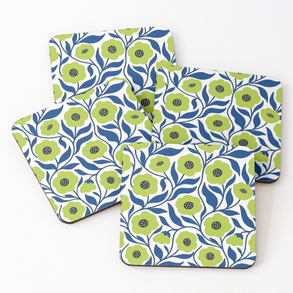 Item preview, Bold Lime Green and Navy Blue Floral Botanical Pattern designed and sold by LuisWorks.