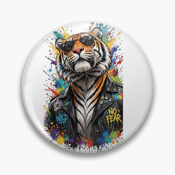 Item preview,  No Fear Tiger - Cool Tiger in Leather Jacket With Sunglasses - Wild Biker Graffiti Art designed and sold by ExpressoJungle.