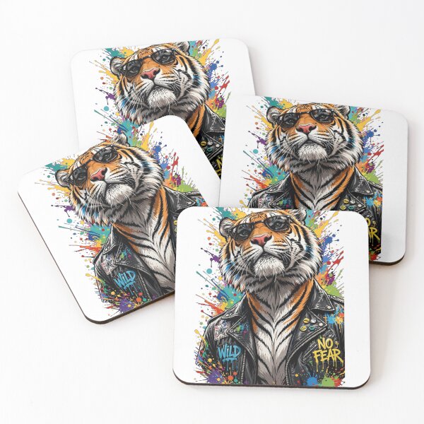 Item preview,  No Fear Tiger - Cool Tiger in Leather Jacket With Sunglasses - Wild Biker Graffiti Art designed and sold by ExpressoJungle.