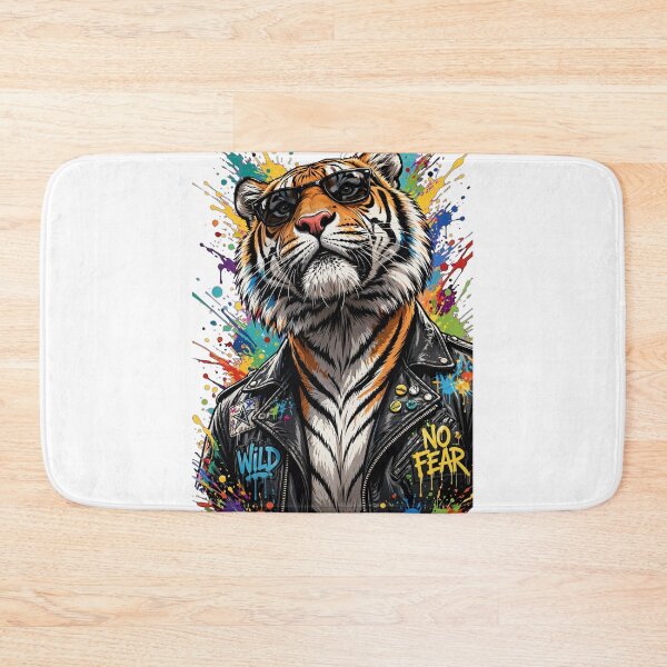 Item preview,  No Fear Tiger - Cool Tiger in Leather Jacket With Sunglasses - Wild Biker Graffiti Art designed and sold by ExpressoJungle.