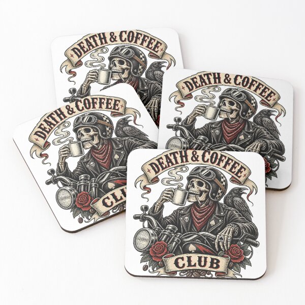 Item preview, Death & Coffee Club – Biker Skeleton & Raven  designed and sold by Moonroot Studio.