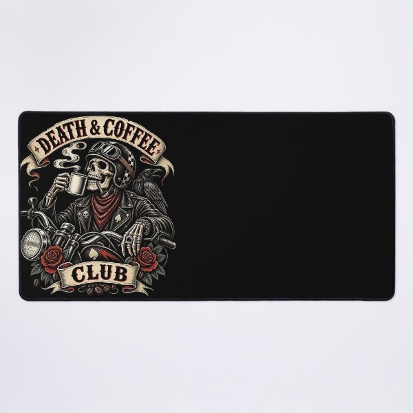 Item preview, Death & Coffee Club – Biker Skeleton & Raven  designed and sold by Moonroot Studio.