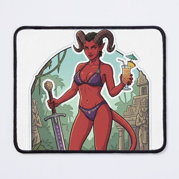 Item preview, Tiefling Paladin with sword bikini with drink standing designed and sold by Prestons Corner.