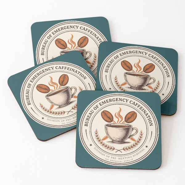 Aperçu de l'œuvre Bureau de la caféine d'urgence - Badge humoristique pour les amateurs de café créée et vendue par HeeShirt.