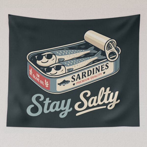 Item preview, Stay Salty Vintage Sardine Can - Funny Retro Sardines  designed and sold by Skryp-art.