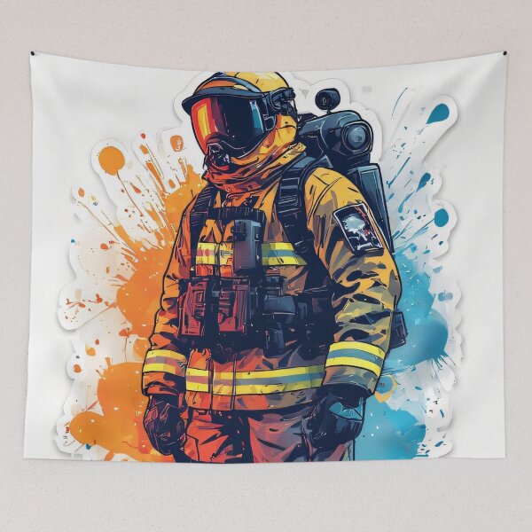 Item preview, Courageous hero fighting fire and floods designed and sold by Mianku | Für das Leben.