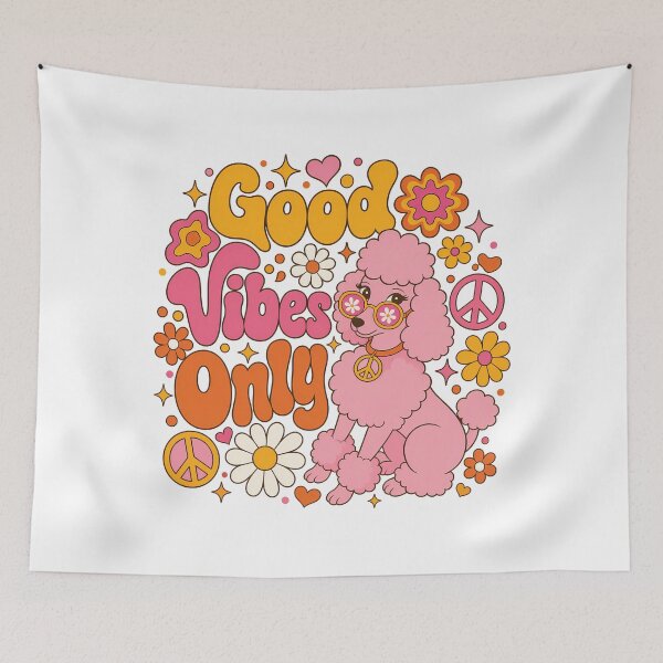 Item preview, Good Vibes Only Groovy Pink Poodle Retro 70s designed and sold by BobbyTee Merch.