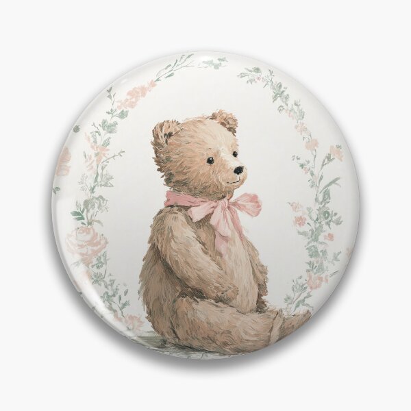 Item preview, Title  Teddy Bear with Pink Bow Garden Watercolor designed and sold by GoodOldPrints4.