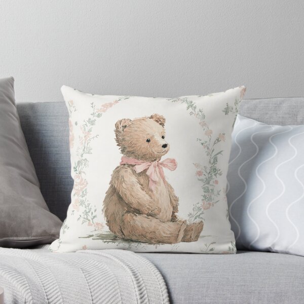 Item preview, Title  Teddy Bear with Pink Bow Garden Watercolor designed and sold by GoodOldPrints4.